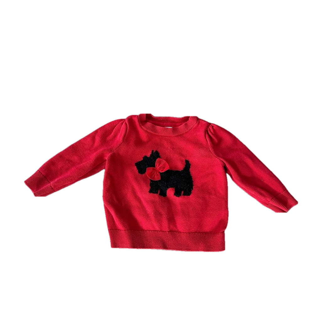 3/24$ BABY GAP Red sweater with dog & bow size 18-24 months
